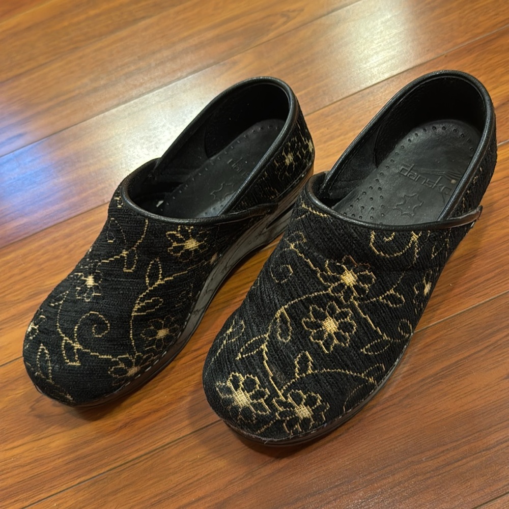 Dansko Black Embroidered Classic Clogs
